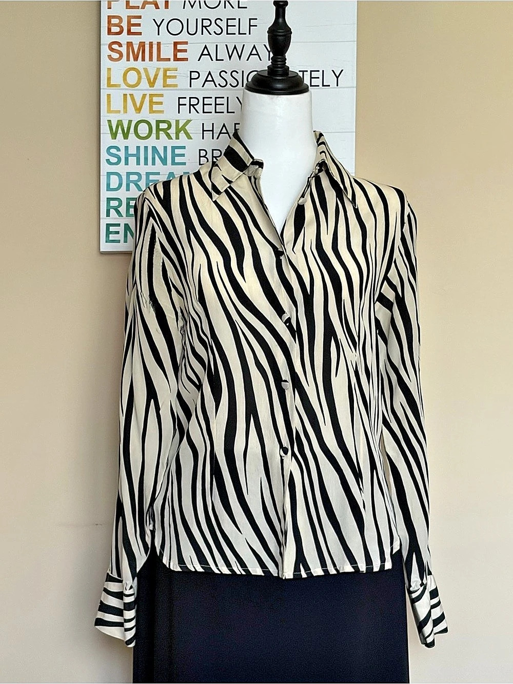 TESS Zebra Print Silk Blouse Size 8